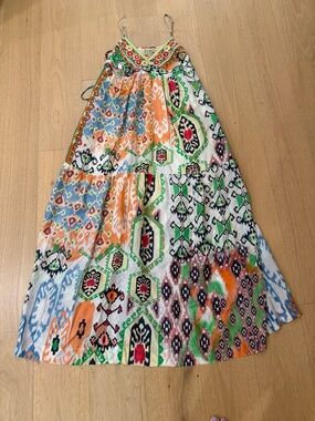 Johnny Was 100% Silk Floral Embroidered Boho Maxi Dress - Multicolor XS